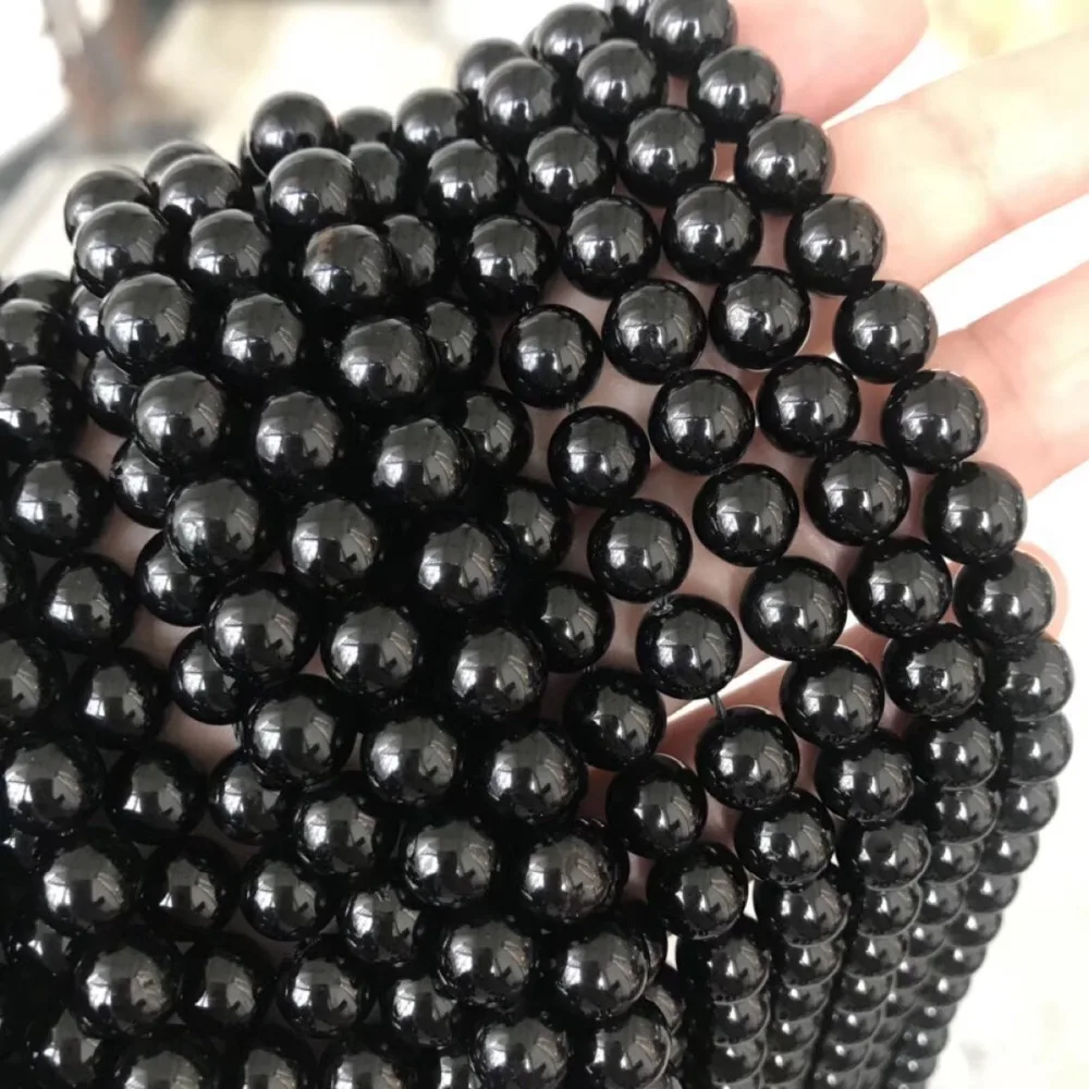 

6/8/10 мм натуральный черный турмалиновый Камень круглые бусины свободно Прикрепленный драгоценный камень бусины для изготовления ювелирных...