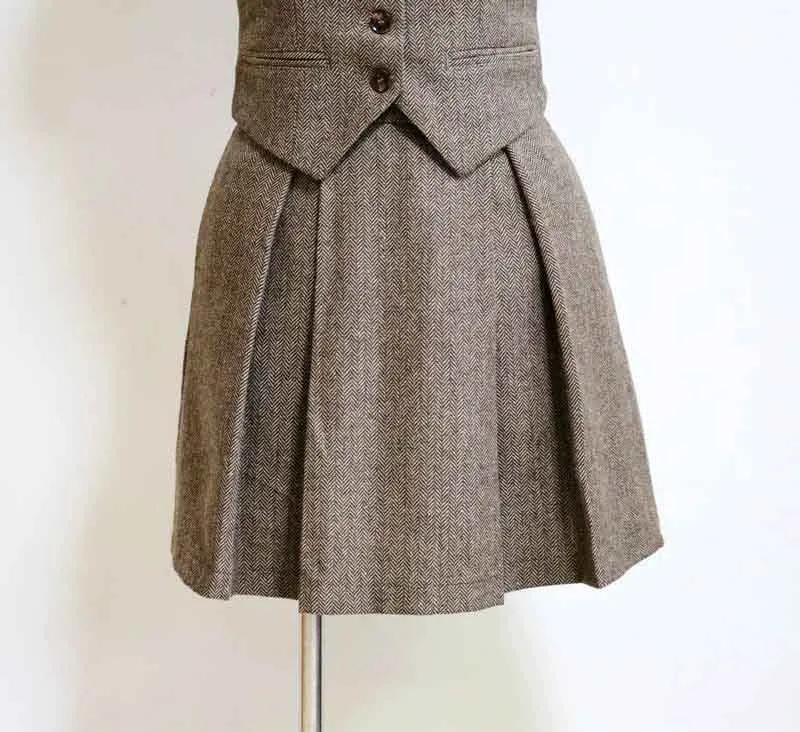 skirt Высокое качество, британский стиль, костюм для женщин, винтажный, тонкий, в клетку, с заплатками на локоть, для офиса, леди, твидовый пиджак, женские блейзеры и куртки - Цвет: skirt