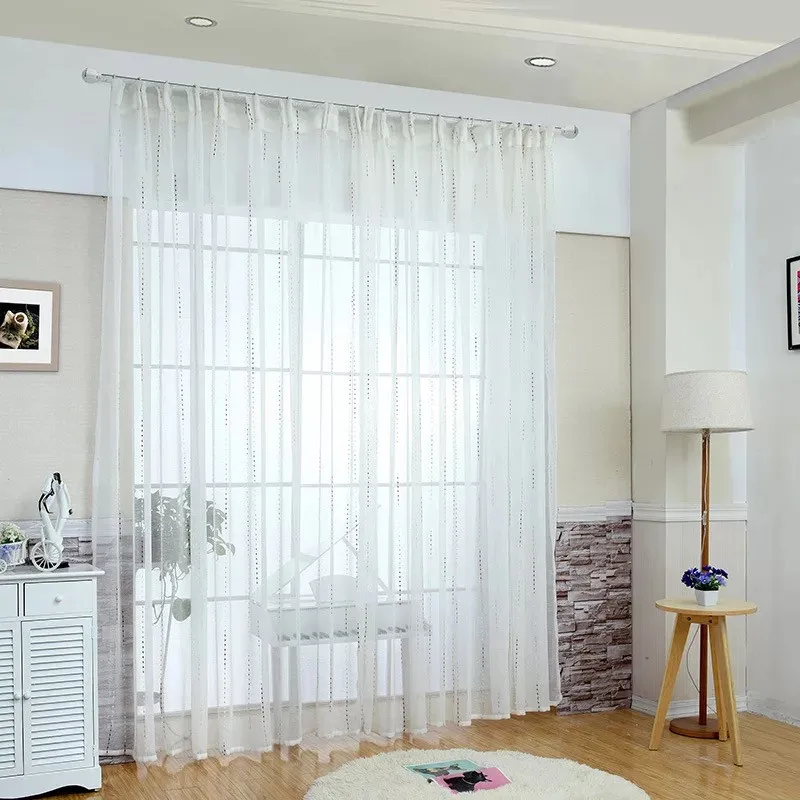 ICECUR Linen Fabric Stripes Embroidered Tulle Curtains for Living Room Kitchen Simple Modern Curtain Window Blinds Voile Drapes | Дом и сад