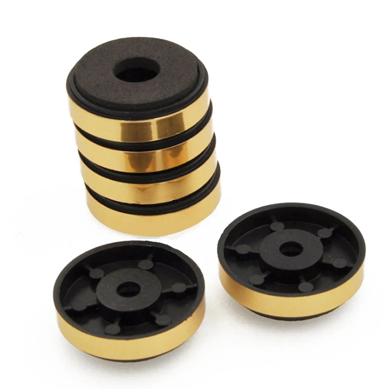 

New 4pcs Amplifier Isolation Feet Pads Gold Black Plastic Audio Isolation Feet Pad Stand For AMP Speaker 30x8mm