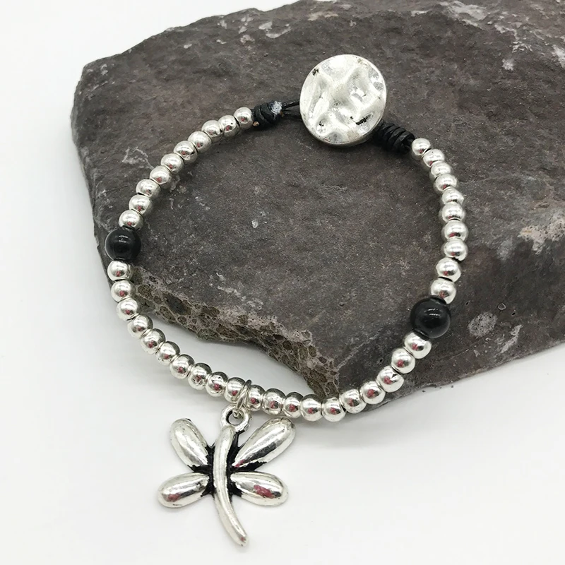 Hand Made Braided Beaded Bracelets Antique Silver Black Hollow Heart Dragonfly Wing for women B048 | Украшения и аксессуары