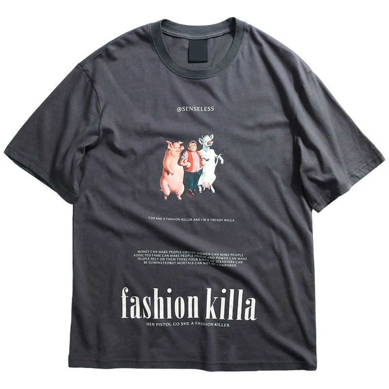 Лето 2019 хип-хоп Футболка уличная забавная свинья корова Мужская хлопковая