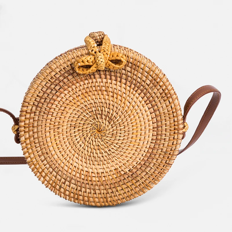 Модные женские туфли ручной работы сумка круглый Бабочка Пряжка ротанга соломы