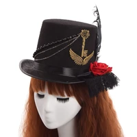 women men vintage gear floral black steampunk top hats gothic party cosplay accessory