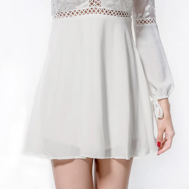 

New Summer Dress Women's White vestido robe femme Dress lace stitching beam cuffs V-neck holiday chiffon thin dress Women