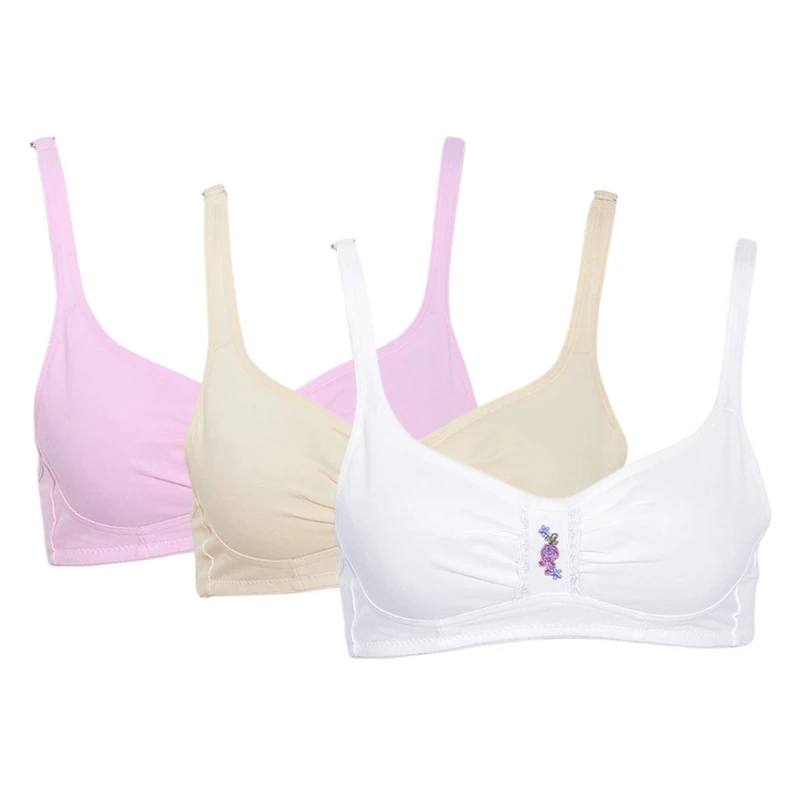 

Young Girls Cotton Flower Embroidered Breathable Training Bra Underwear Wireless