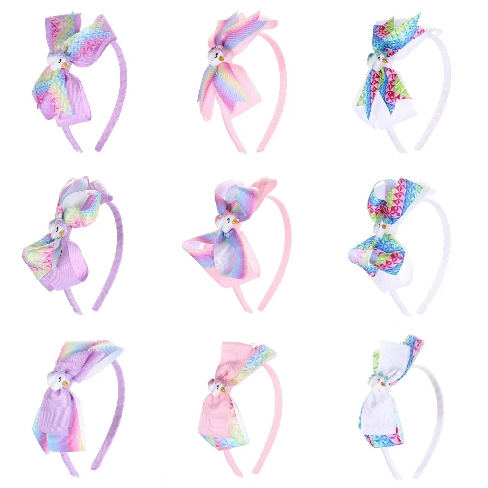 Однотонные ободки JoJo с бантами из грунжовой ленты: Единорожное пирожное, сердце, кит и радуга, ручная работа, детские аксессуары для волос.
