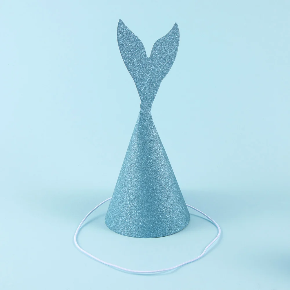 blue 10 шт DIY блестящая бумага День рождения Свадебная Детская повязка украшения шапки прекрасный картонный Русалка шапка с хвостом Декор - Цвет: blue