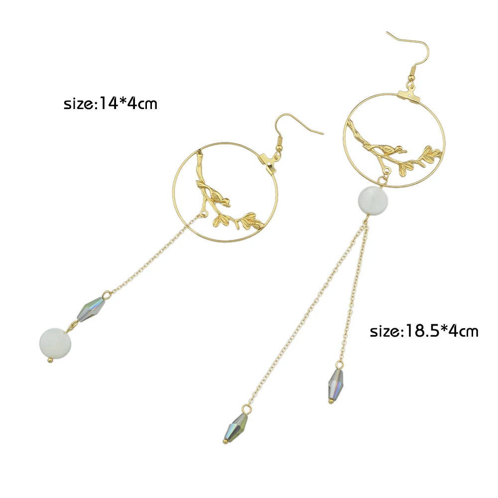 Boho Серьги ювелирных изделий Цвет длинной цепи стимпанк С Отрасль птица круглый