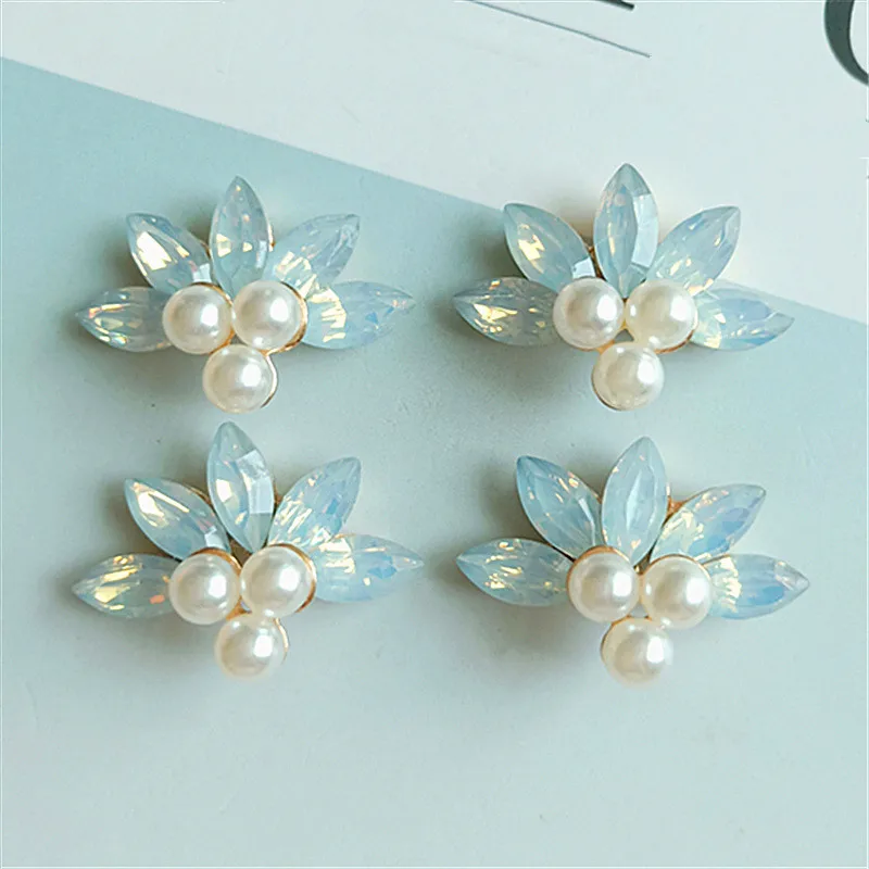 SEA MEW 30 PCS 3.1cm*2.1cm Fashion Metal Alloy Crystal Rhinestone Pearl Flowers Connectors Charm For Jewelry Making | Украшения и