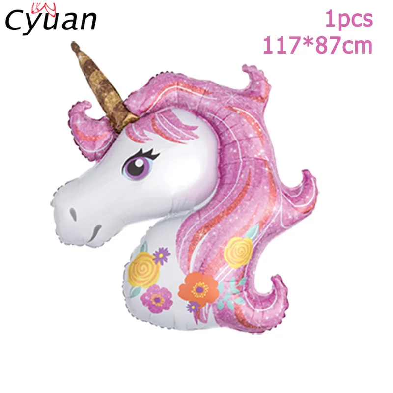 1pcs foil balloons Cyuan Единорог вечерние украшения Единорог бумажная тарелка на день рождения фон "Кубок" помпоны торт топперы для детского дня рождения вечерние поставки - Цвет: 1pcs foil balloons