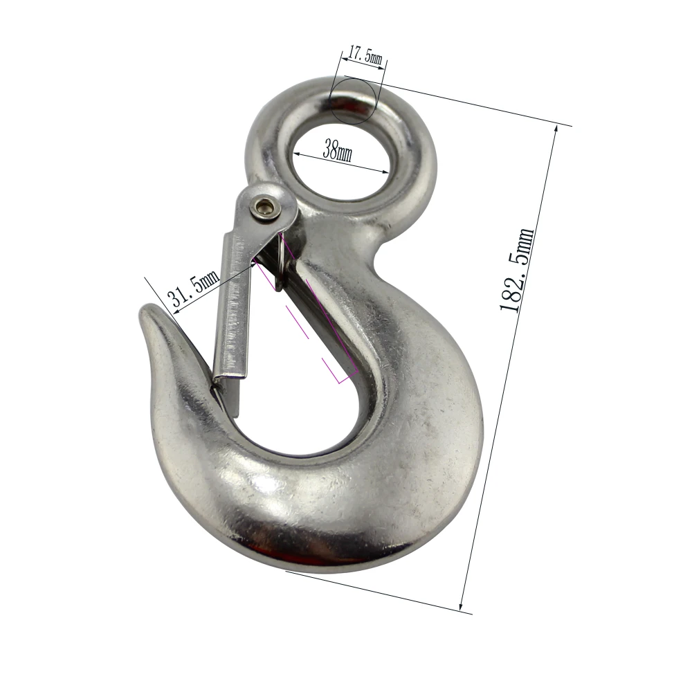

Heavy Duty Stainless Eye Hoist Crane Hook with Safety Load Limit of 1.5T 2T 3Ton Marine 320A Snap Latched Hoist Crane Hook 2pcs