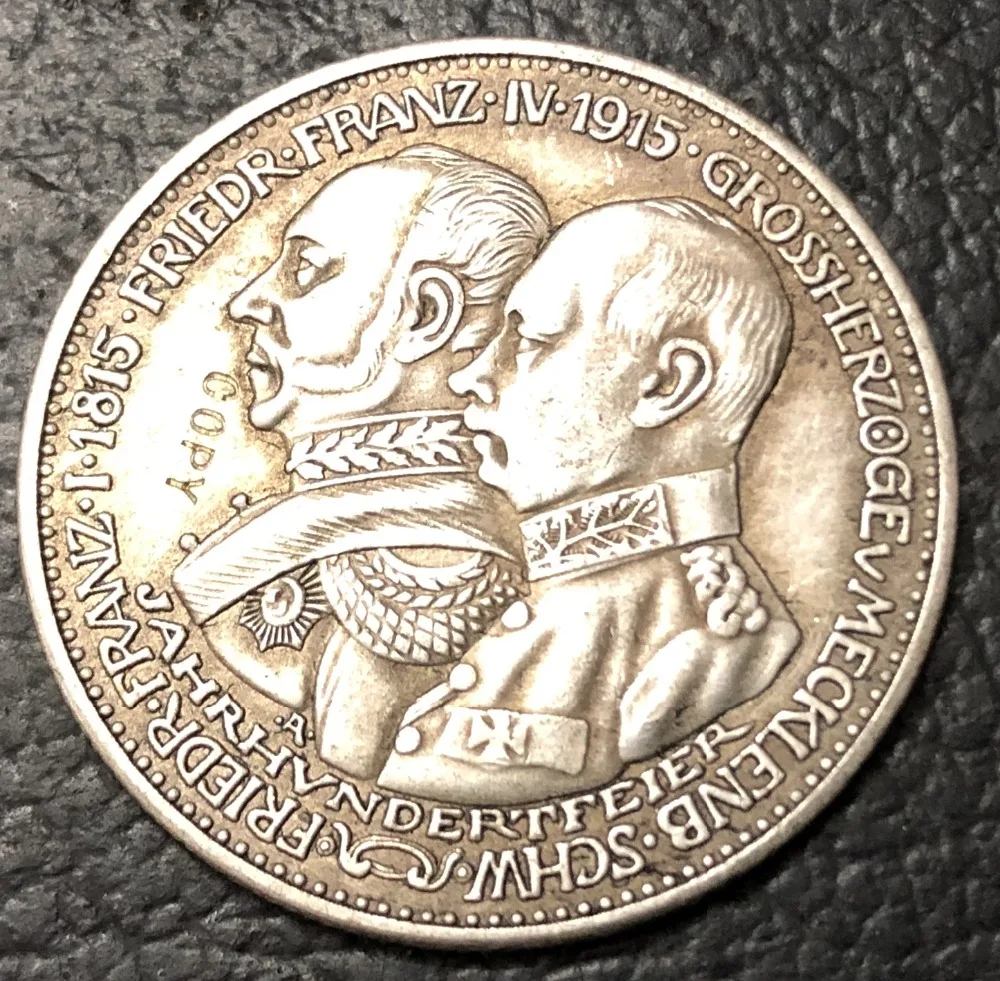 1915 Германия великая герцогство Мекленбург Шверин 3 Марка Посеребренная копия
