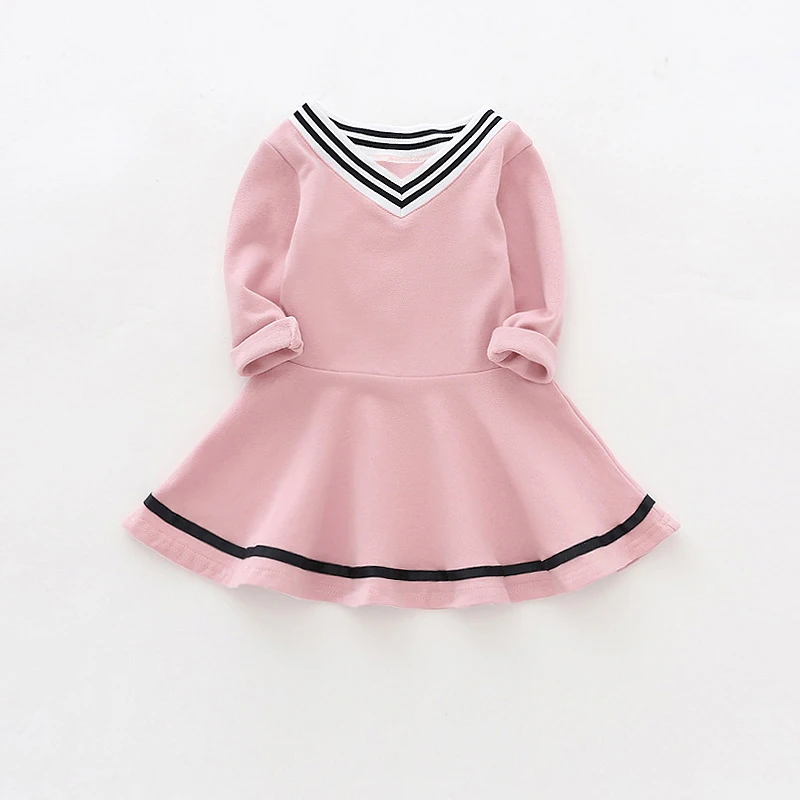 Осенне-весеннее Хлопковое платье для девочек в полоску с v-образным вырезом