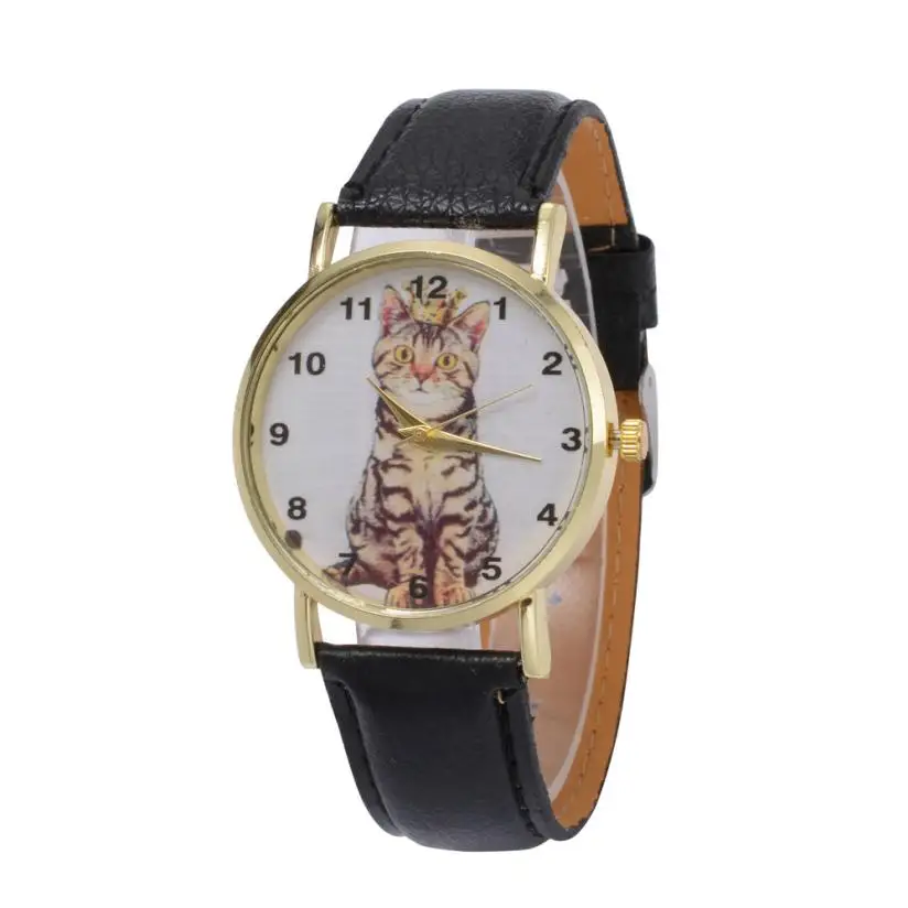Стильные Relogio Feminino Reloj Mujer женские часы с милым рисунком кота простой роскошный дизайн кварцевые аналоговые круглые наручные часы p50