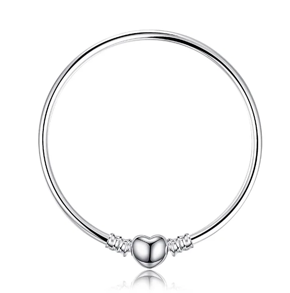 Jewelrypalace Аутентичные 925 пробы Серебряное сердце застежка Бусы, Браслет Браслеты для Для женщин 16-19 см простой дизайн Fine Jewelry - Цвет камня: 16CM