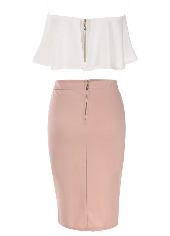 Женское летнее розовое платье без бретелек с открытой спиной и оборками рукавов