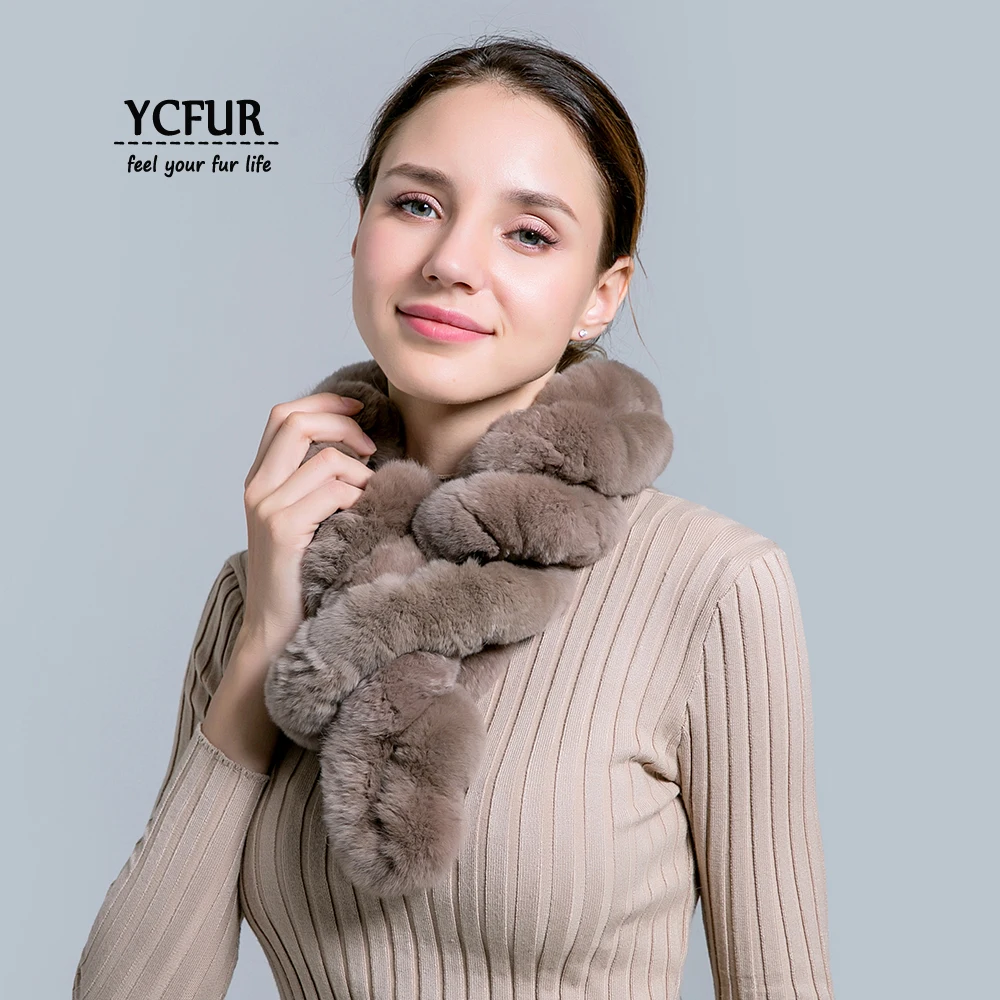 

[YCFUR] Neck Warmer Scarves Women Handmade Real Rex Rabbit Fur Scarves Wraps Female Spiral Scarf Scarves Ladies