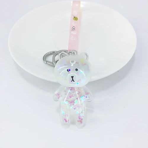 lovely Cartoon Transparent Bear Keychain pendant quicksan deffect liquid little stars accessories kids toys Bag Car pendant - Цвет: white