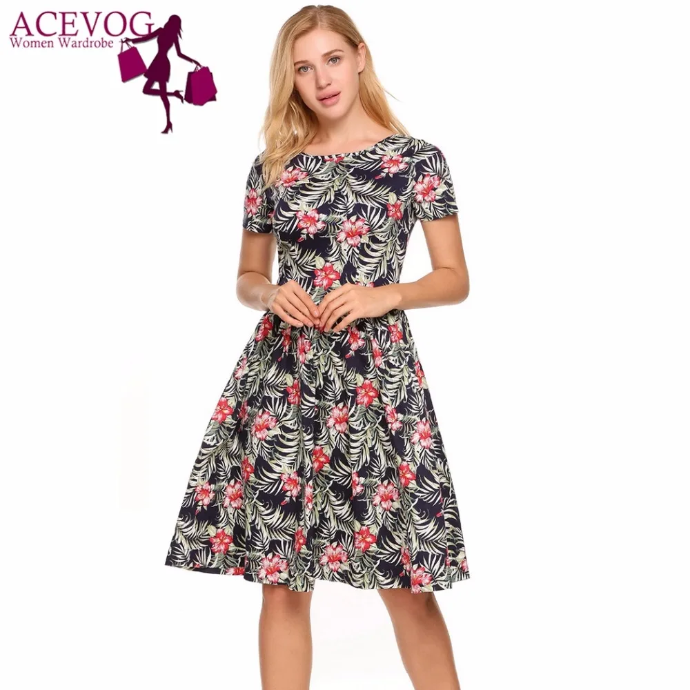 Женское винтажное платье ACEVOG плиссированное ТРАПЕЦИЕВИДНОЕ ПЛАТЬЕ