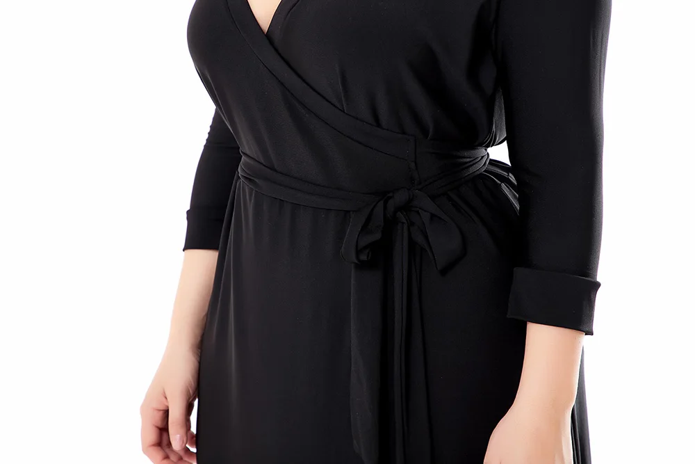 Европейское черное платье большого размера 6XL женское длинное с запахом и