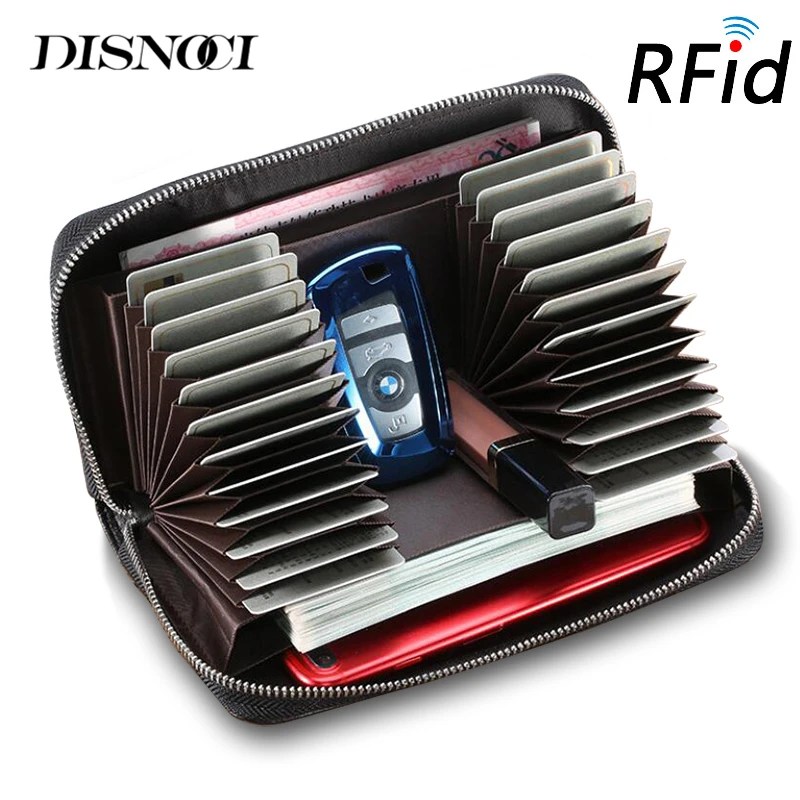 

DISNOCI New Women Wallets Genuine Leather Long Men Wallet RFID Blocking Anti Theft Credit Card Holder Passport Bag Unisex Purse