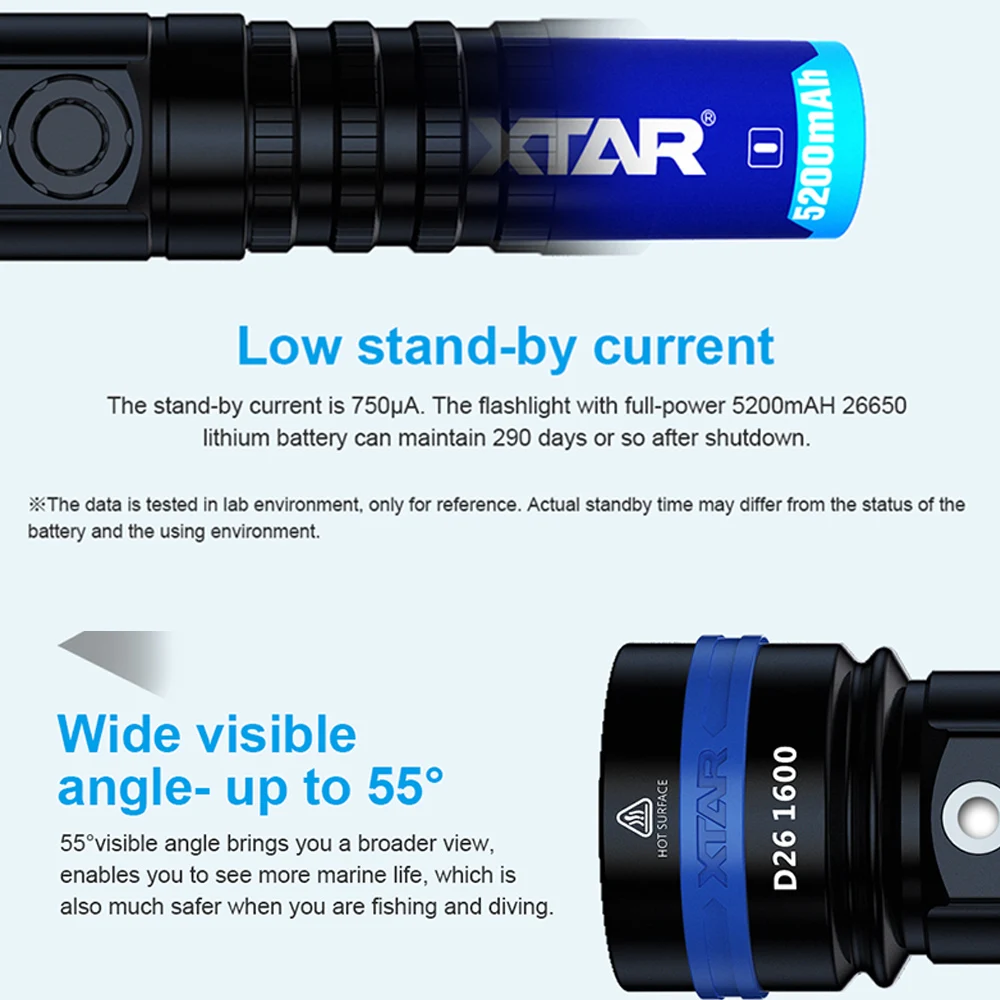 XTAR D26 1600LM светодиодный фонарик Дайвинг Водонепроницаемый IPX8 ультра яркий фонарь