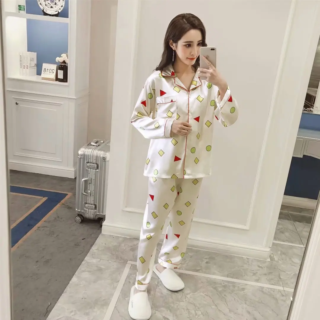 Женские пижамы больших размеров летние женские атласные шелковые с длинным