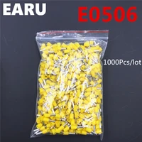 1000pcs e0506 tube insulating insulated terminal 0 5mm2 22awg cable wire connector insulating crimp e black yellow blue red
