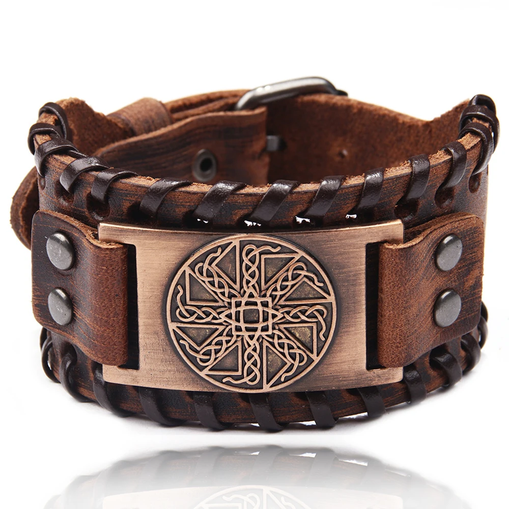 2576-1 Очарование широкий кожаный браслет Для мужчин Панк Плетеный канат браслет на запястье из сплава мужской браслет викинга Для мужчин, украшения для женщин и девочек - Окраска металла: 2576-1
