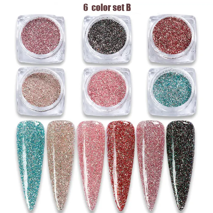 6 colors SET B 6 цветов/набор голографический блестящий для ногтей пигмент алмазно-зеркальный блеск блестки хромированные порошки для ногтей украшения для ногтей DIY инструменты - Цвет: 6 colors SET B