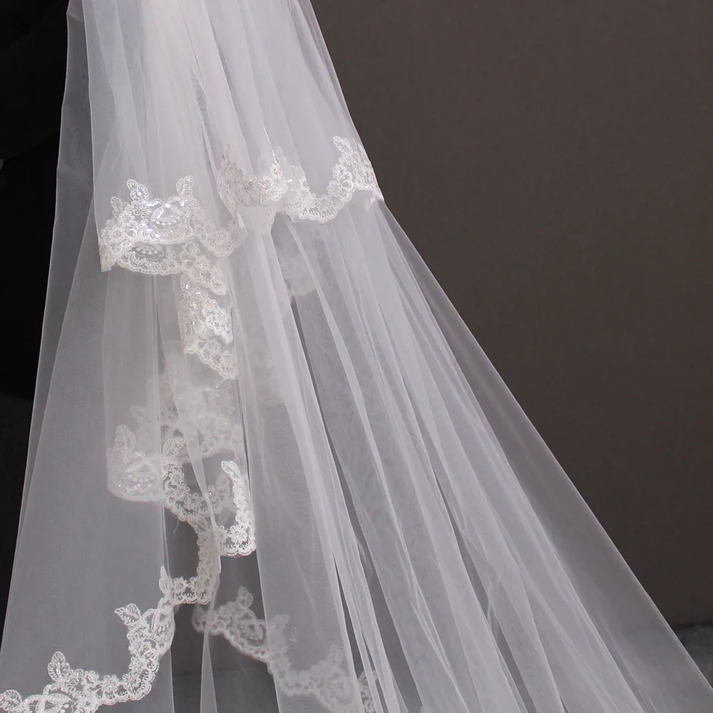 Роскошная Длинная свадебная фата 5 метров с блестками и кружевом|wedding veil with comb|wedding