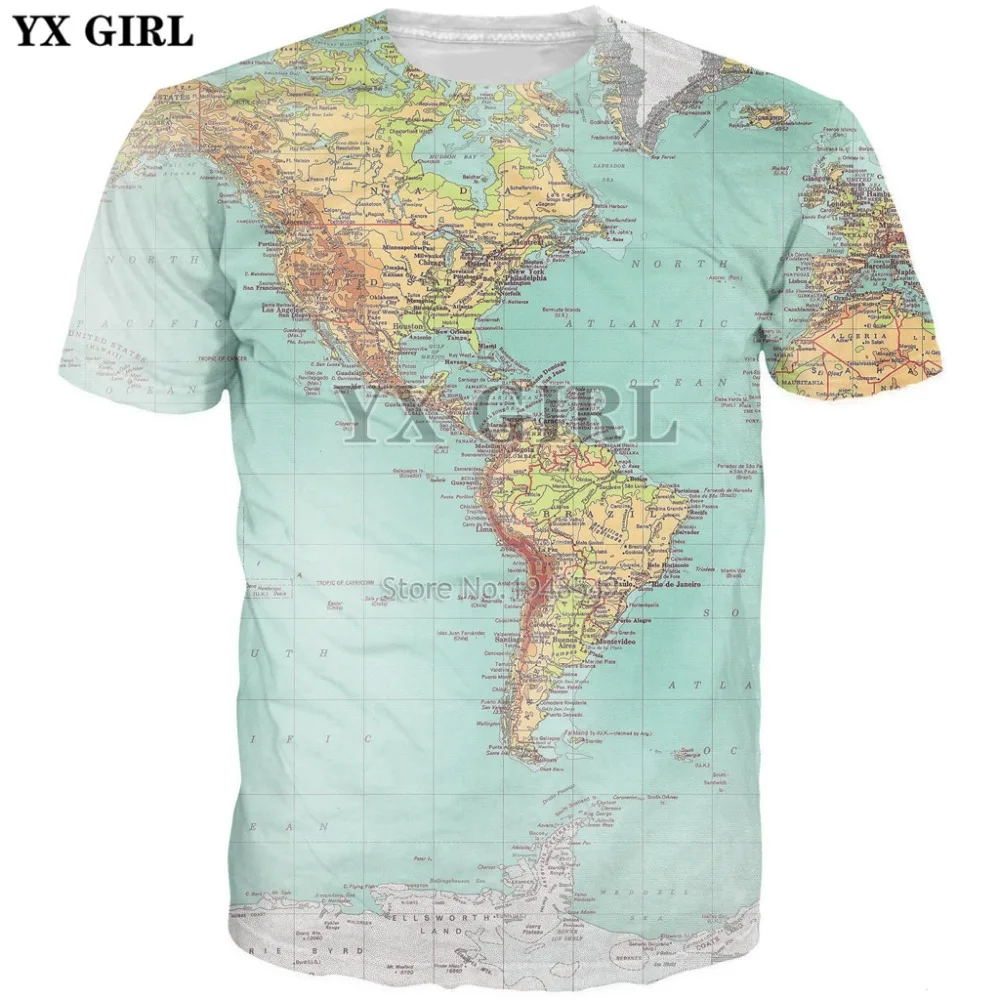 

YX GIRL 2019 New Fashion 3d t shirt Men Women Map T-Shirt Printed summer style Casual tshirts Drop shipping