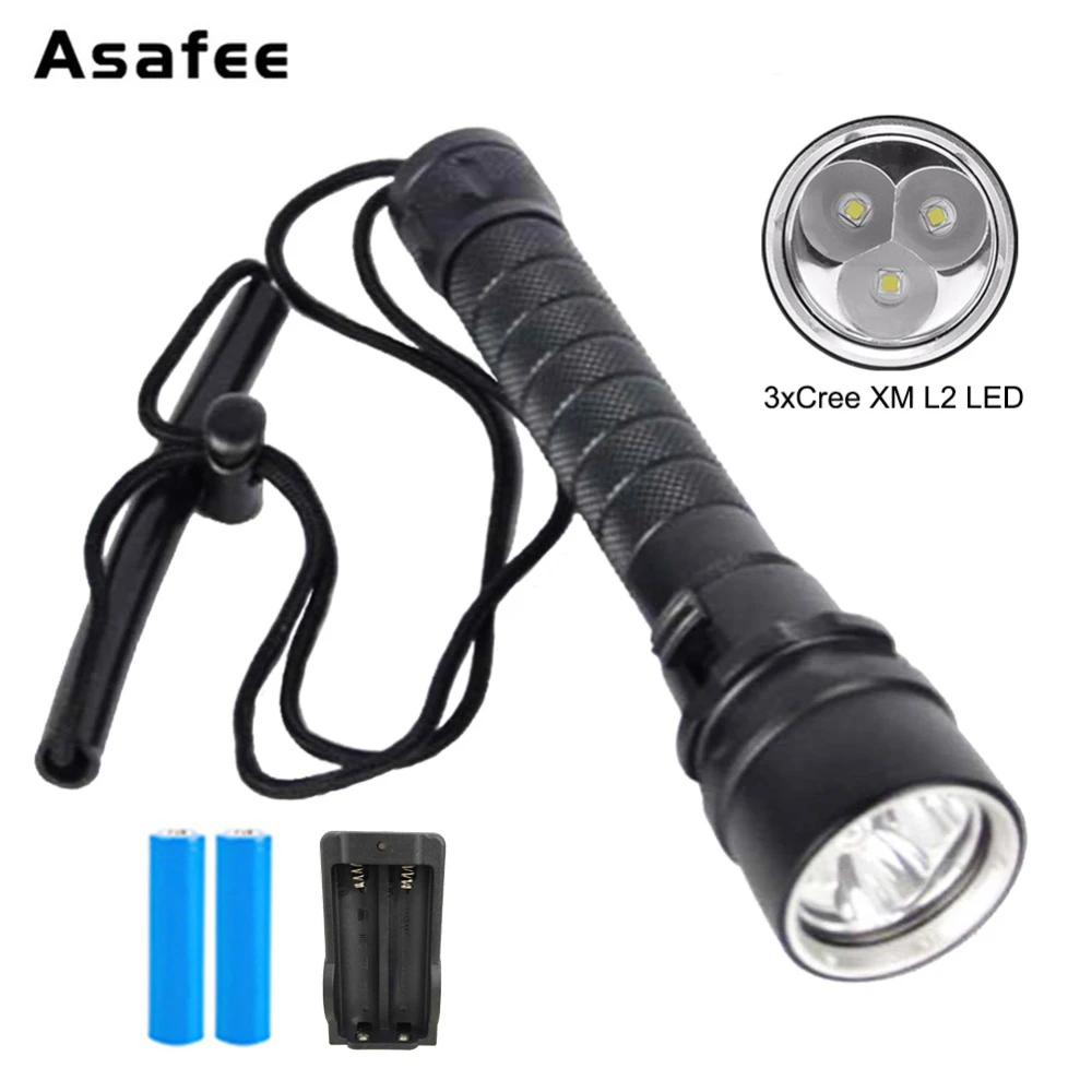 Фонарик для дайвинга 18650 лм фонафонарь 200 3x Cree XML2 LED M Подводная Водонепроницаемая