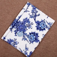 leolin chinese style white blue printed cloth clothing national style blue peony birds tissus 50cm