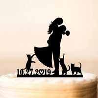 custom personalized date wedding cake topper with catsbride and groom with cats wedding cake decoranniversary topper decor