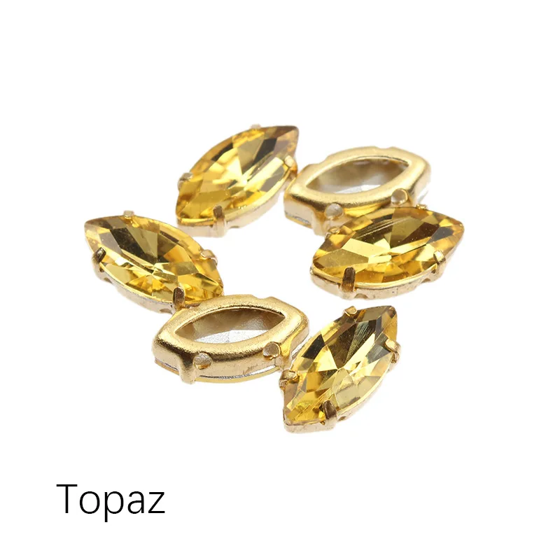 Topaz 5x10 мм конский глаз золотой коготь инкрустированные стеклянные хрустальные стразы для шитья. 30/100/Сумка для одежды, обуви и украшения шляпы - Цвет: Topaz