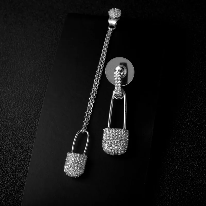 White Gold Queen лотоса булавка кисточкой Для женщин длинные серьги AAA кубический циркон асимметричные серьги для подарка - Окраска металла: White Gold