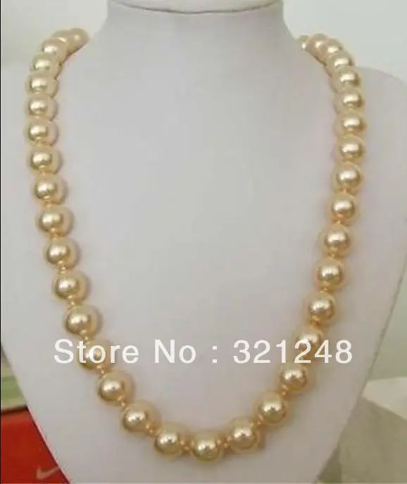 

12mm golden shell simulated-pearl women diy necklace 24inch round beads hot sale weddings party gifts jewelry making MY2080