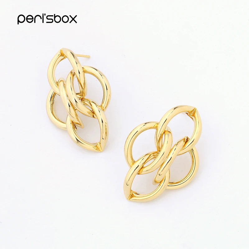 Женские круглые серьги-гвоздики Peri'sBox золотистые/Серебристые геометрические
