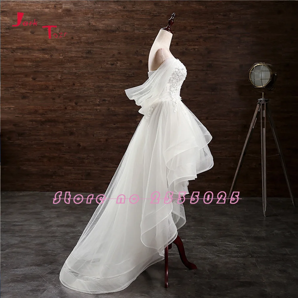 Jark Tozr маленькие белые платья на заказ Vestido De Casamento с аппликацией высокое низкое