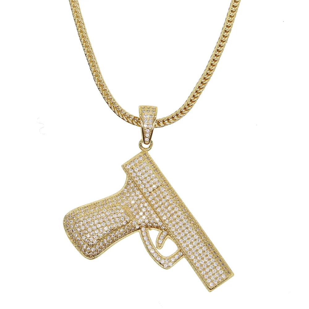 Хип хоп блестящая Шея позолоченный пистолет УЗИ подвески и ожерелья цепочка на