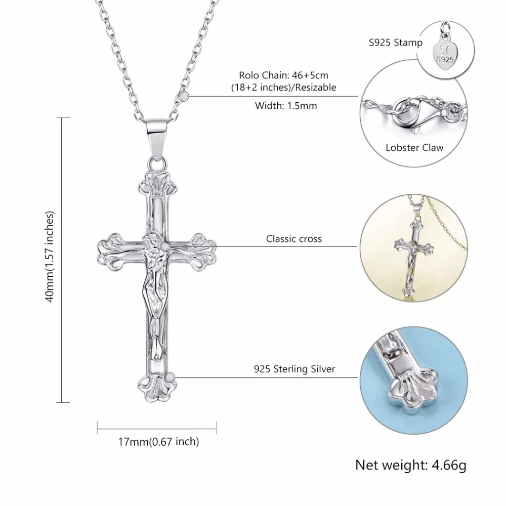 

Collare 100% 925 Sterling Silver Jesus Cross Pendant Men Jewelry Girl's Dainty Gift Christmas Gift Religious Necklace Women P609