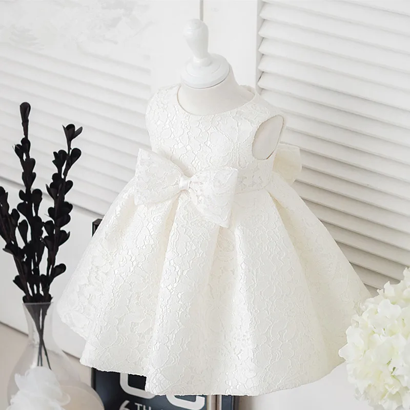 

Free Shipping Retail Baby Girl Dresses Children Bow Party Princess Baby Girl Wedding Dress Birthday Big Bow White Color