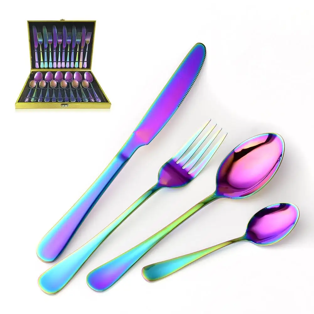 Набор столовых приборов из нержавеющей стали с радужным золотом 24 штуки|Наборы
