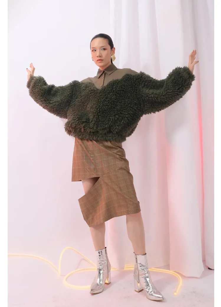 WHITNEY WANG 2018 Autumn Winter Fashion Streetwear Designer Style Patchwork Faux Fur Coat Women Stylish Outerwear | Женская одежда
