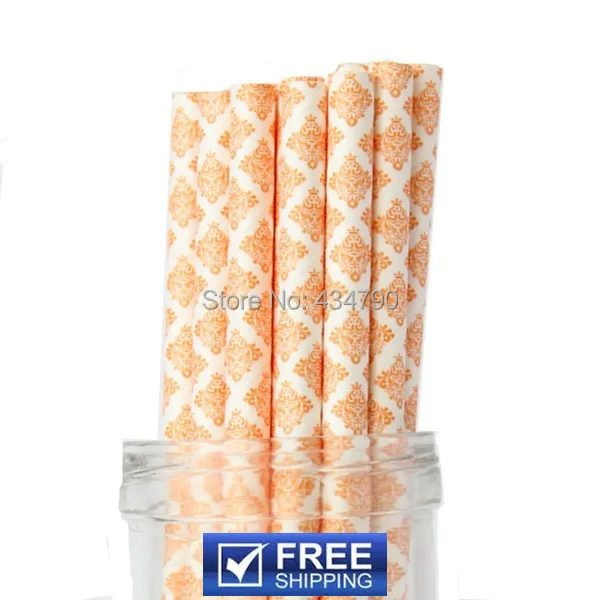 

200pcs Halloween Party Paper Straws Orange Damask Printed,Dining Table,Cocktail Event,Cake Pop Sticks,Choose Your Colors