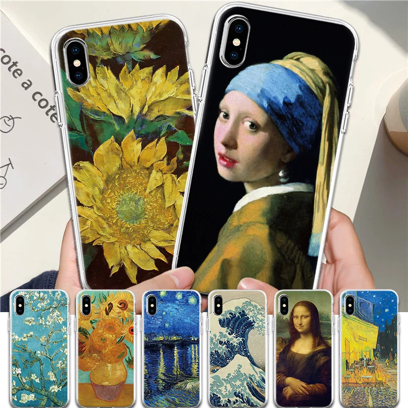 Для iPhone 4, 4S, 5, 5S, SE, 6, 6 S, 7, 8 Plus, X, XR, XS Max, ТПУ задняя крышка, Ван Гог, картина маслом, Мона Лиза, Подсолнух, узор, силиконовый чехол
