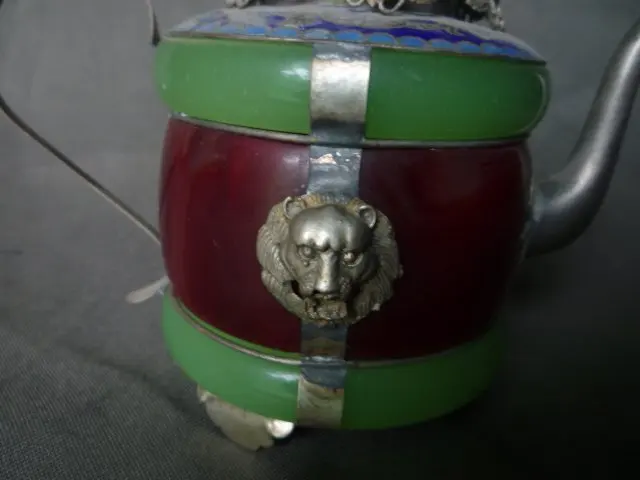 Коллекция старой династии Цин серебряный и нефритовый чайник Флагон с отметкой