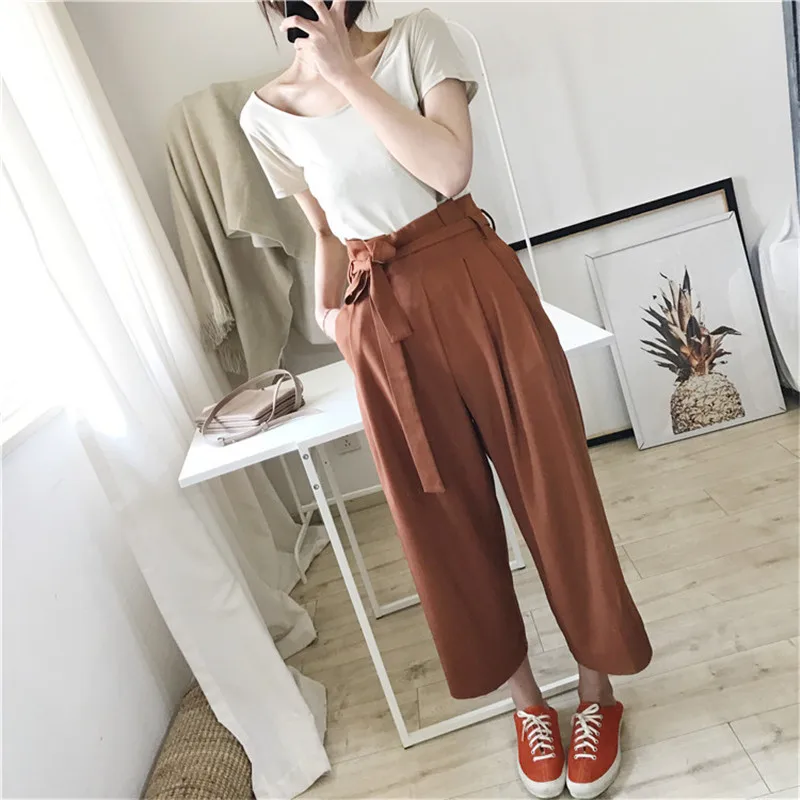 С поясом коробка плиссированные брюки палаццо женские элегантные свободные